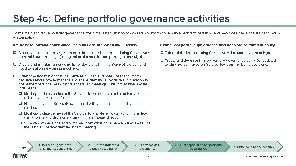 Step 4 c: Define portfolio governance activities To maintain and refine portfolio governance over