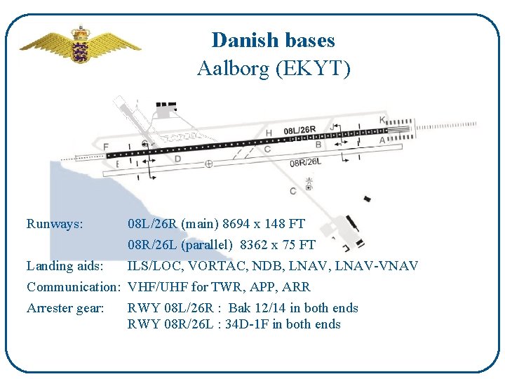 Danish bases Aalborg (EKYT) Runways: 08 L/26 R (main) 8694 x 148 FT 08