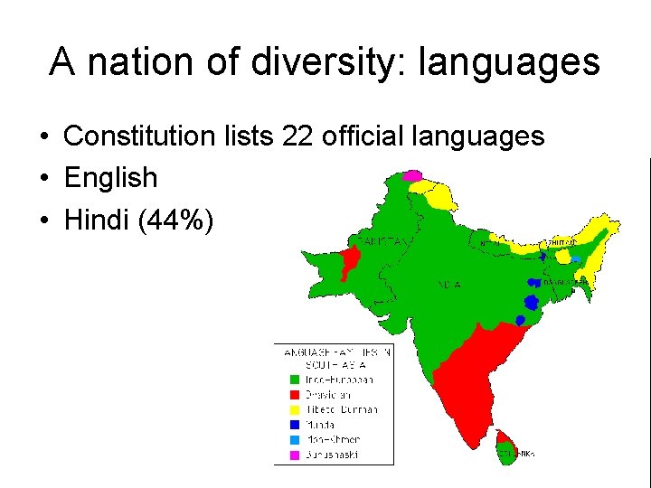 A nation of diversity: languages • Constitution lists 22 official languages • English •