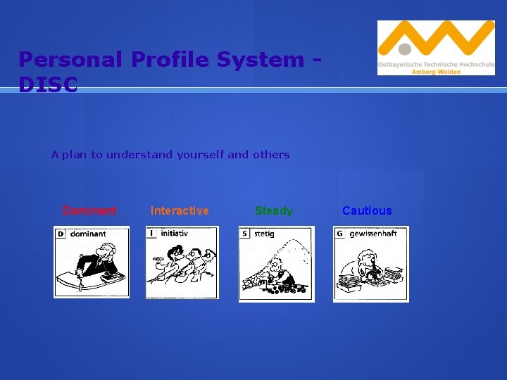 Personal Profile System DISC A plan to understand yourself and others Dominant Interactive Steady