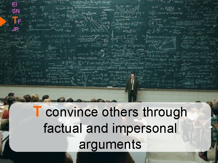 EI SN TF JP T convince others through factual and impersonal arguments 