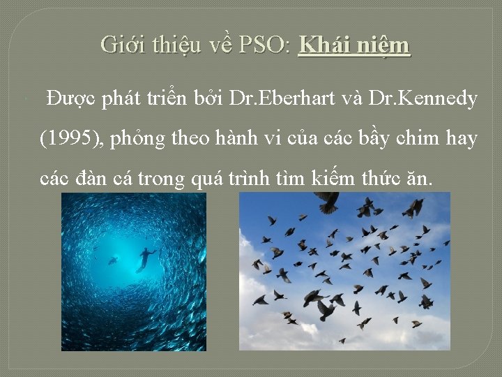 Giới thiệu về PSO: Khái niệm Được phát triển bởi Dr. Eberhart và Dr.