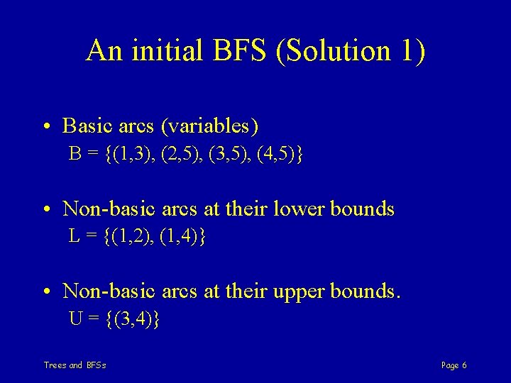 An initial BFS (Solution 1) • Basic arcs (variables) B = {(1, 3), (2,
