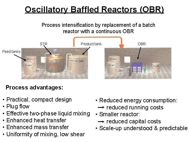 Oscillatory Baffled Reactors (OBR) Process intensification by replacement of a batch reactor with a