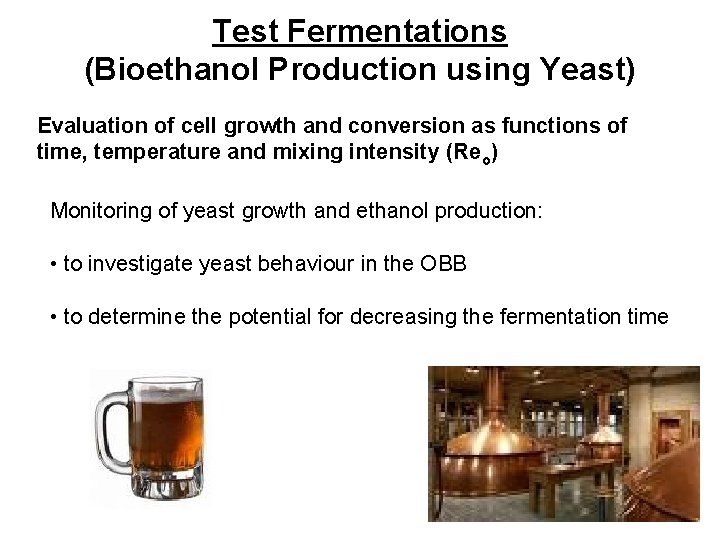 Test Fermentations (Bioethanol Production using Yeast) Evaluation of cell growth and conversion as functions