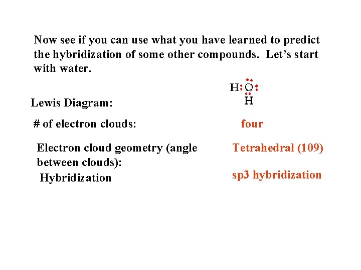 Now see if you can use what you have learned to predict the hybridization