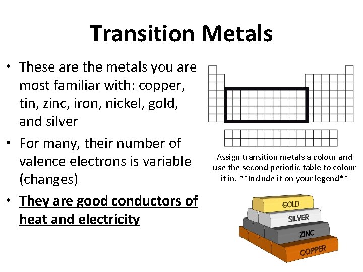 Transition Metals • These are the metals you are most familiar with: copper, tin,
