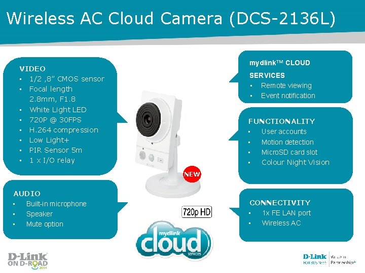 Wireless AC Cloud Camera (DCS-2136 L) mydlink™ CLOUD VIDEO • 1/2 , 8” CMOS