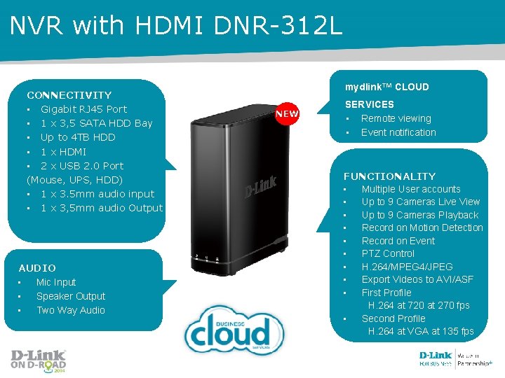 NVR with HDMI DNR-312 L CONNECTIVITY • Gigabit RJ 45 Port • 1 x