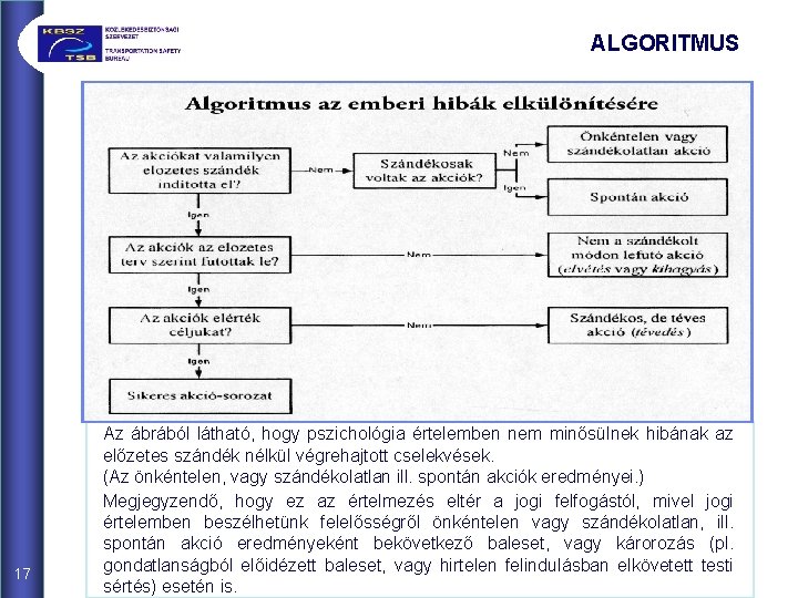 ALGORITMUS 17 Az ábrából látható, hogy pszichológia értelemben nem minősülnek hibának az előzetes szándék