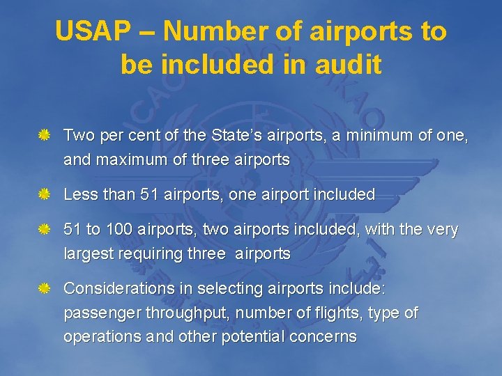 USAP – Number of airports to be included in audit Two per cent of