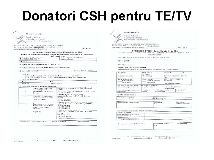 Donatori CSH pentru TE/TV 