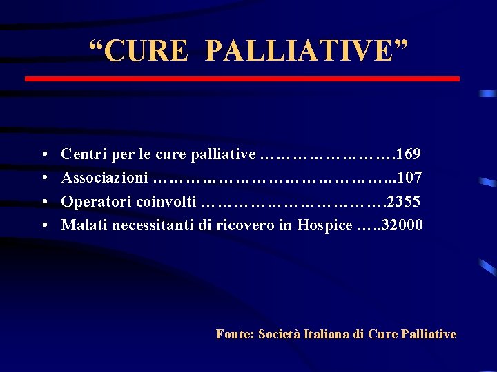 “CURE PALLIATIVE” • • Centri per le cure palliative …………. 169 Associazioni …………………. .