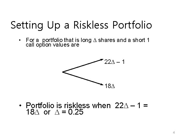 Setting Up a Riskless Portfolio • For a portfolio that is long D shares