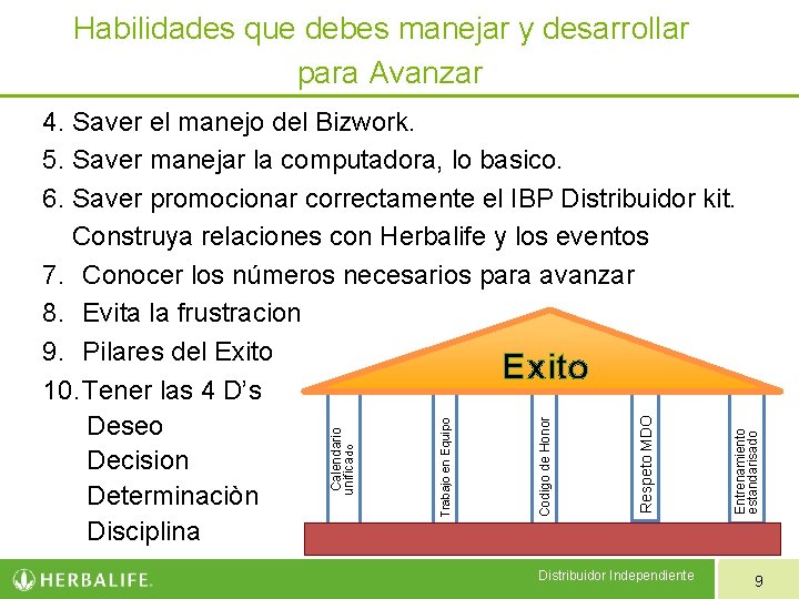 Habilidades que debes manejar y desarrollar para Avanzar Distribuidor Independiente Entrenamiento estandarisado Respeto MDO