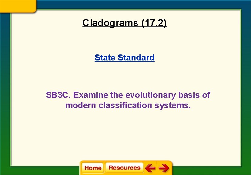 Cladograms (17. 2) State Standard SB 3 C. Examine the evolutionary basis of modern