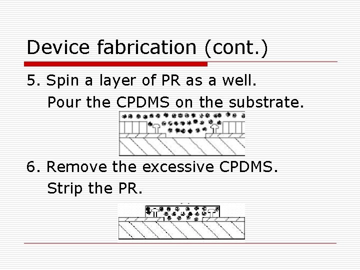Device fabrication (cont. ) 5. Spin a layer of PR as a well. Pour