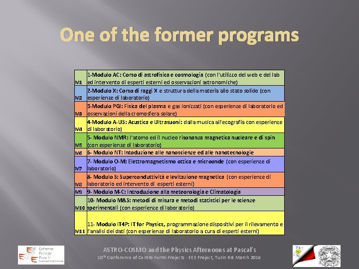 One of the former programs M 1 M 2 M 3 M 4 M