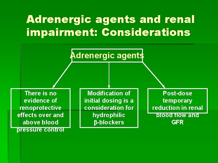 Adrenergic agents and renal impairment: Considerations Adrenergic agents There is no evidence of renoprotective