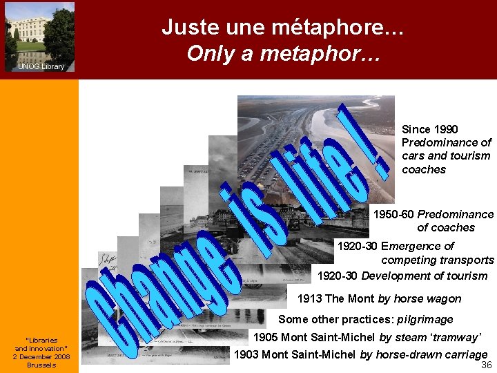 UNOG Library Juste une métaphore… Only a metaphor… Since 1990 Predominance of cars and