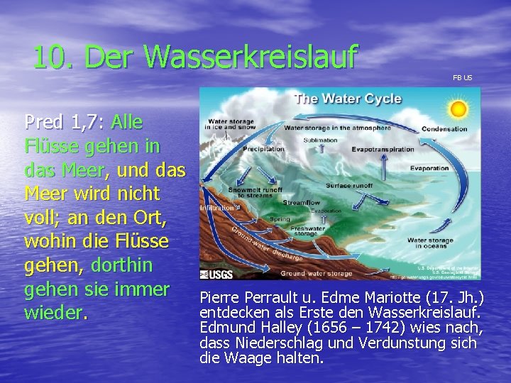 10. Der Wasserkreislauf Pred 1, 7: Alle Flüsse gehen in das Meer, und das