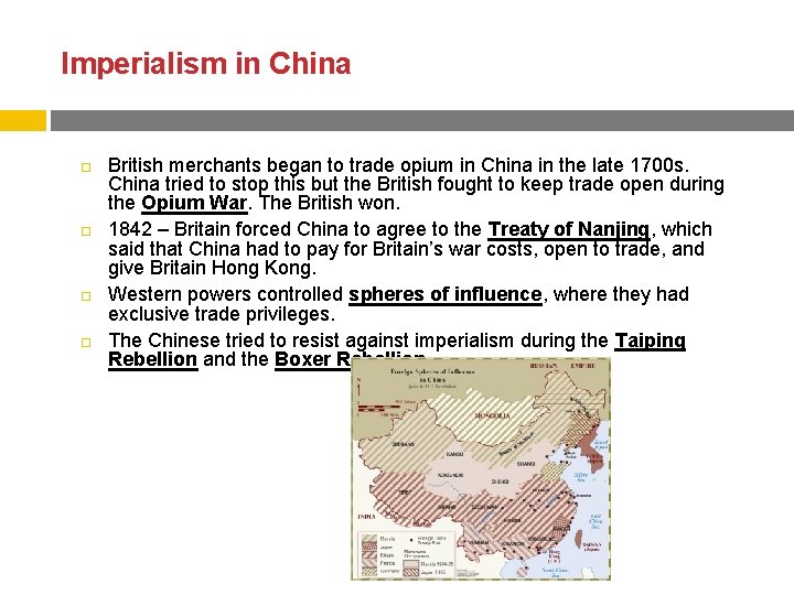 Imperialism in China British merchants began to trade opium in China in the late