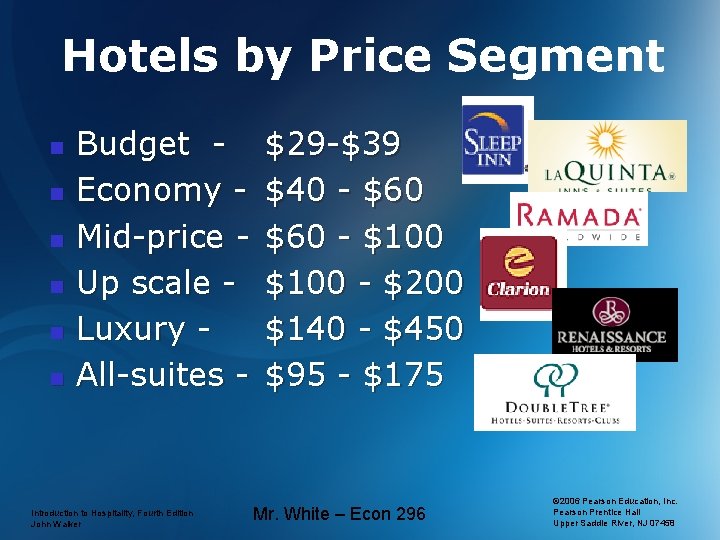 Hotels by Price Segment n n n Budget Economy Mid-price Up scale Luxury All-suites