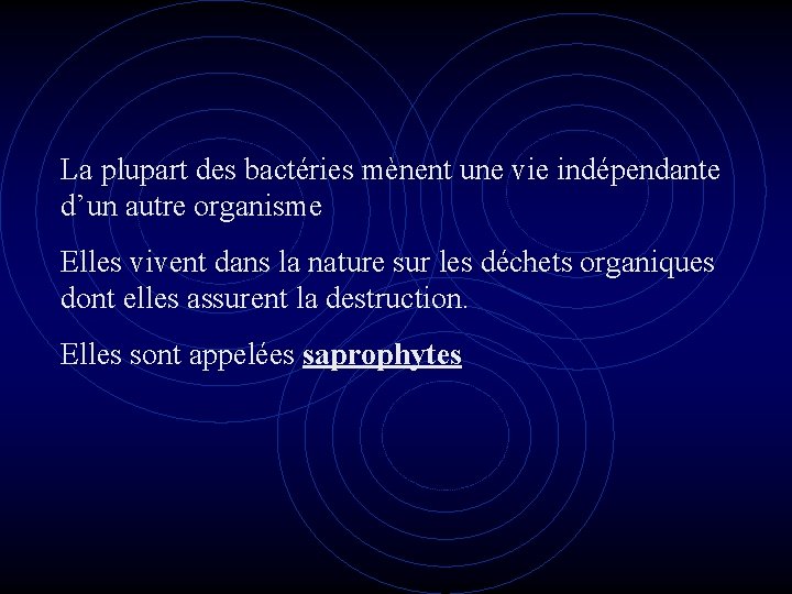 La plupart des bactéries mènent une vie indépendante d’un autre organisme Elles vivent dans