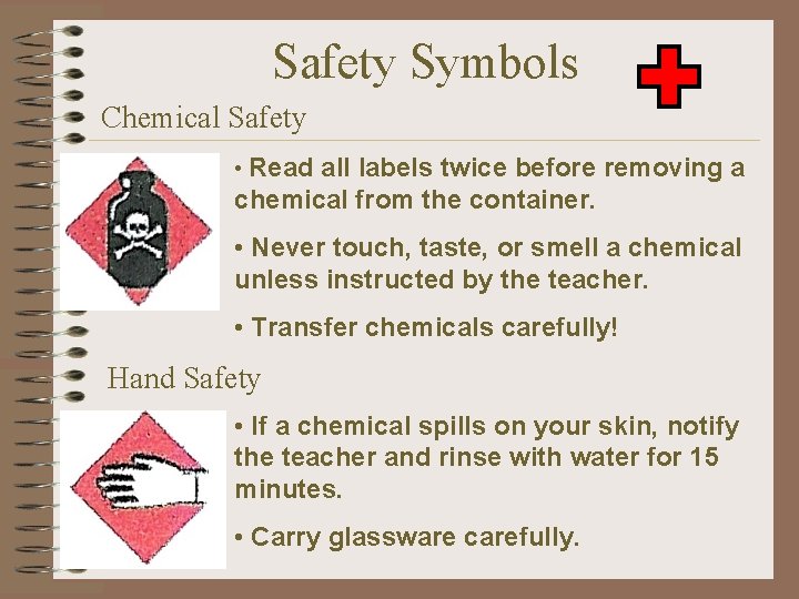 Safety Symbols Chemical Safety • Read all labels twice before removing a chemical from