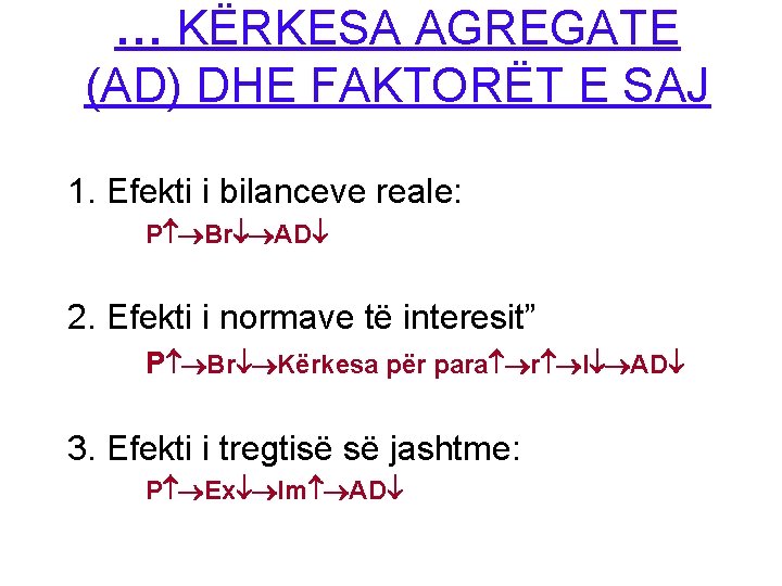 … KËRKESA AGREGATE (AD) DHE FAKTORËT E SAJ 1. Efekti i bilanceve reale: P