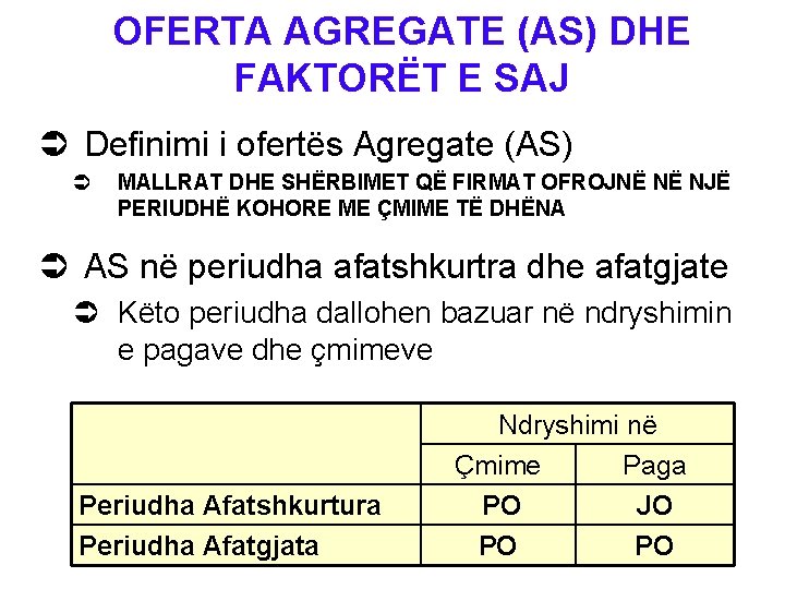 OFERTA AGREGATE (AS) DHE FAKTORËT E SAJ Ü Definimi i ofertës Agregate (AS) Ü