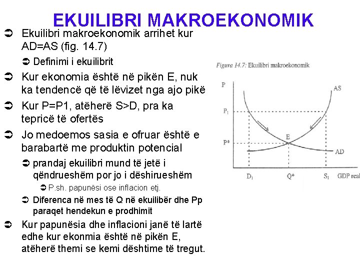 EKUILIBRI MAKROEKONOMIK Ü Ekuilibri makroekonomik arrihet kur AD=AS (fig. 14. 7) Ü Definimi i