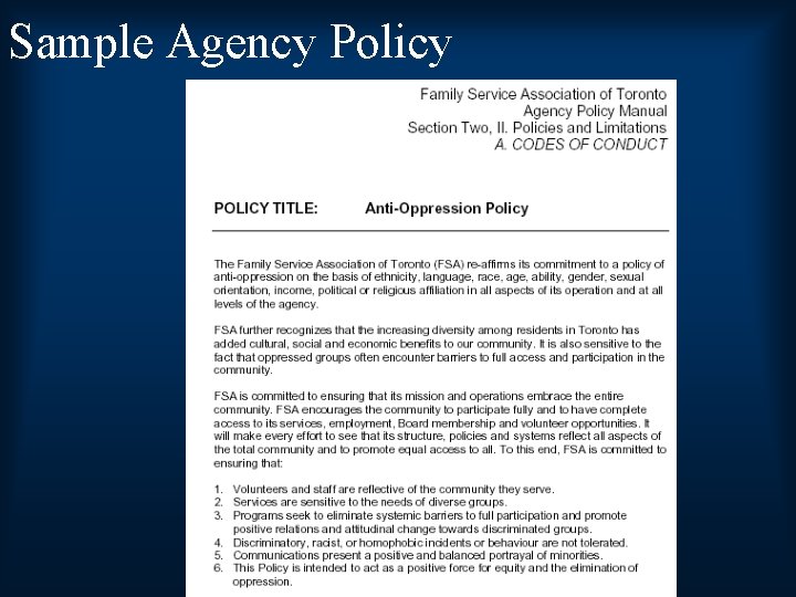 Sample Agency Policy 