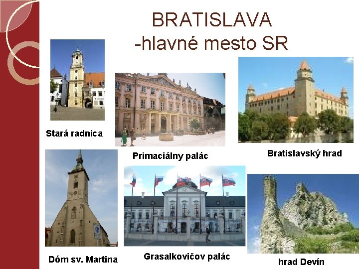 BRATISLAVA -hlavné mesto SR Stará radnica Primaciálny palác Dóm sv. Martina Grasalkovičov palác Bratislavský