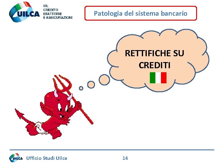 Patologia del sistema bancario RETTIFICHE SU CREDITI Ufficio Studi Uilca 14 