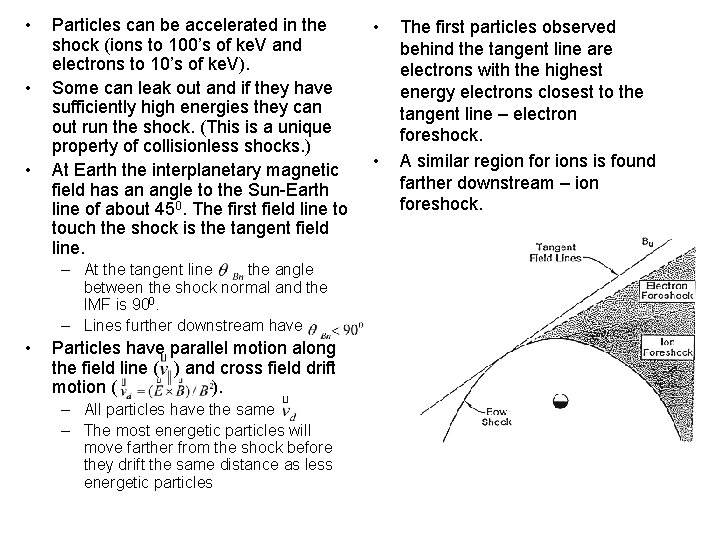  • • • Particles can be accelerated in the shock (ions to 100’s