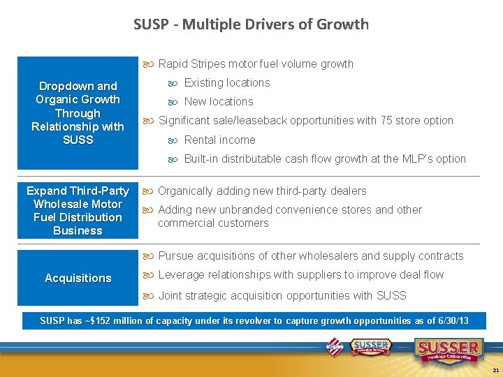 SUSP - Multiple Drivers of Growth Rapid Stripes motor fuel volume growth Dropdown and