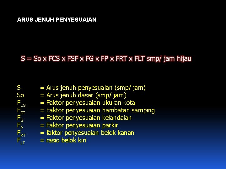 ARUS JENUH PENYESUAIAN S So FCS FSF FG FP FRT FLT = Arus jenuh