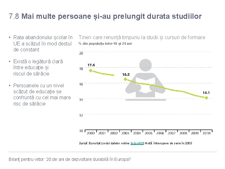 7. 8 Mai multe persoane și-au prelungit durata studiilor • Rata abandonului școlar în