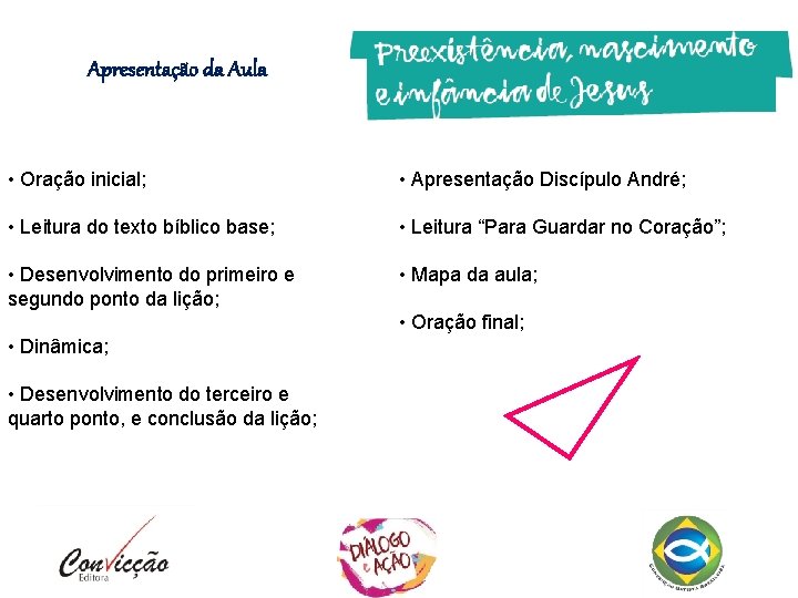 Apresentação da Aula • Oração inicial; • Apresentação Discípulo André; • Leitura do texto