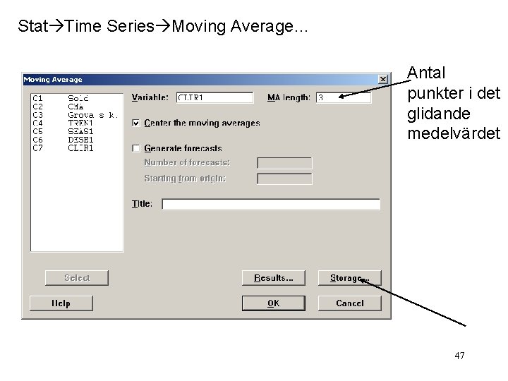 Stat Time Series Moving Average… Antal punkter i det glidande medelvärdet 47 