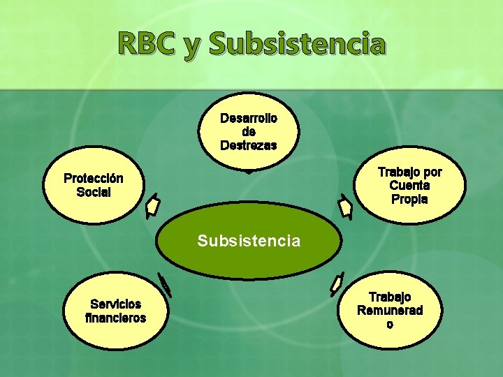 RBC y Subsistencia Desarrollo de Destrezas Trabajo por Cuenta Propia Protección Social Subsistencia Servicios