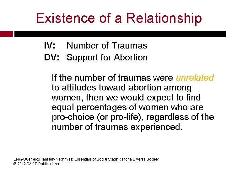 Existence of a Relationship IV: Number of Traumas DV: Support for Abortion If the