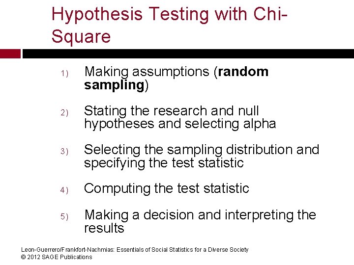 Hypothesis Testing with Chi. Square 1) 2) 3) 4) 5) Making assumptions (random sampling)
