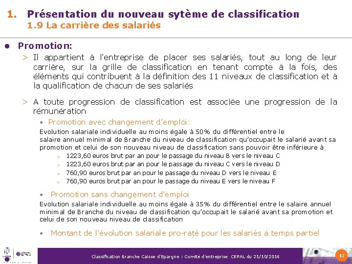 1. l Présentation du nouveau sytème de classification 1. 9 La carrière des salariés 1. l Présentation du nouveau sytème de classification 1. 9 La carrière des salariés