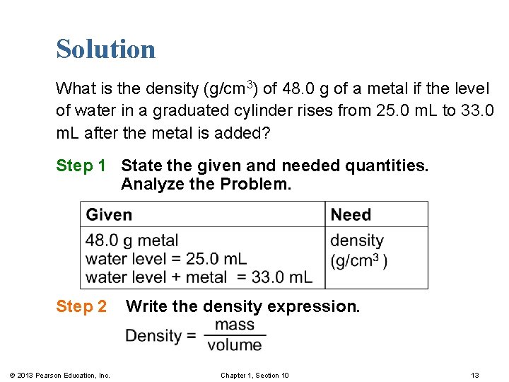 Solution What is the density (g/cm 3) of 48. 0 g of a metal