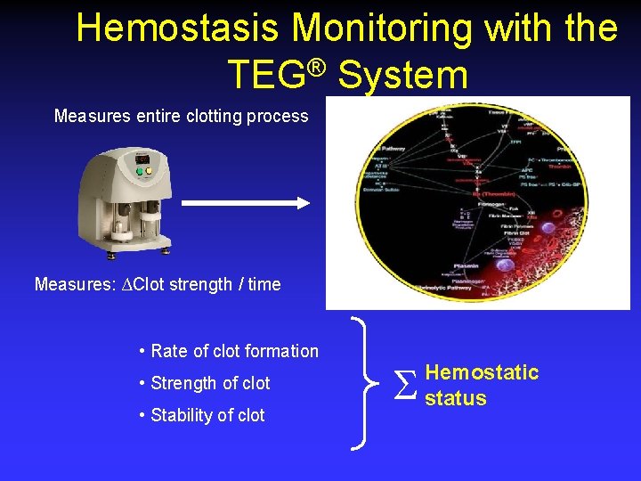 Hemostasis Monitoring with the TEG® System Measures entire clotting process Measures: ∆Clot strength /