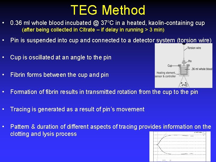 TEG Method • 0. 36 ml whole blood incubated @ 37 o. C in