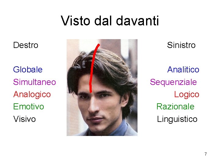 Visto dal davanti Destro Globale Simultaneo Analogico Emotivo Visivo Sinistro Analitico Sequenziale Logico Razionale