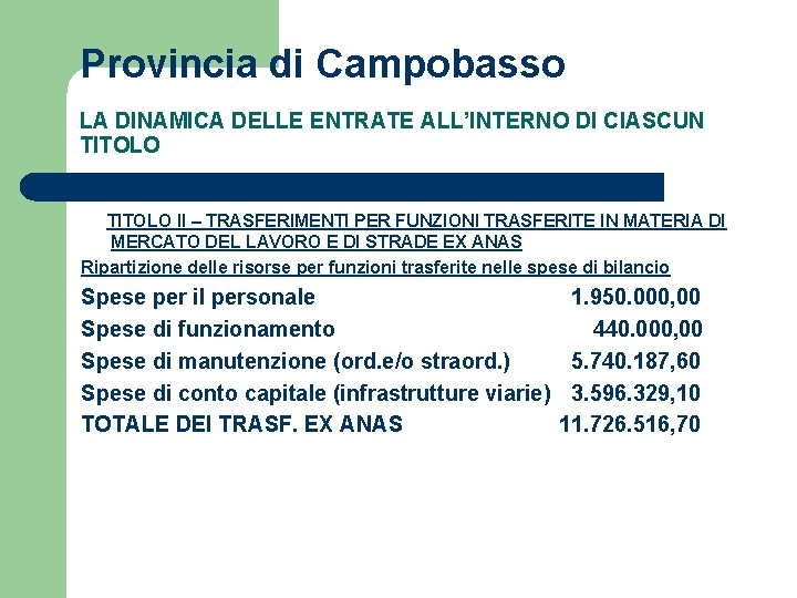 Provincia di Campobasso LA DINAMICA DELLE ENTRATE ALL’INTERNO DI CIASCUN TITOLO II – TRASFERIMENTI